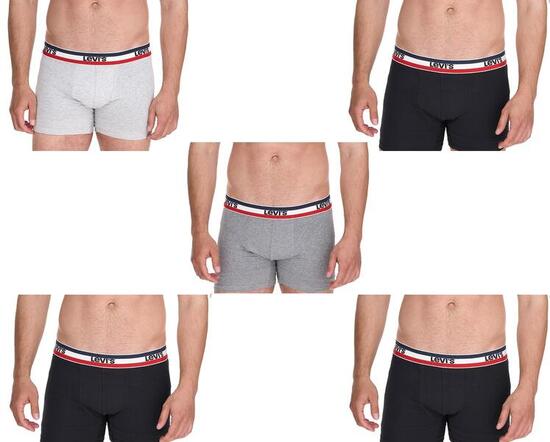 Boxers pour hommes Levi&amp;amp;#39;s Boxers 5-Pack noirs gris coton