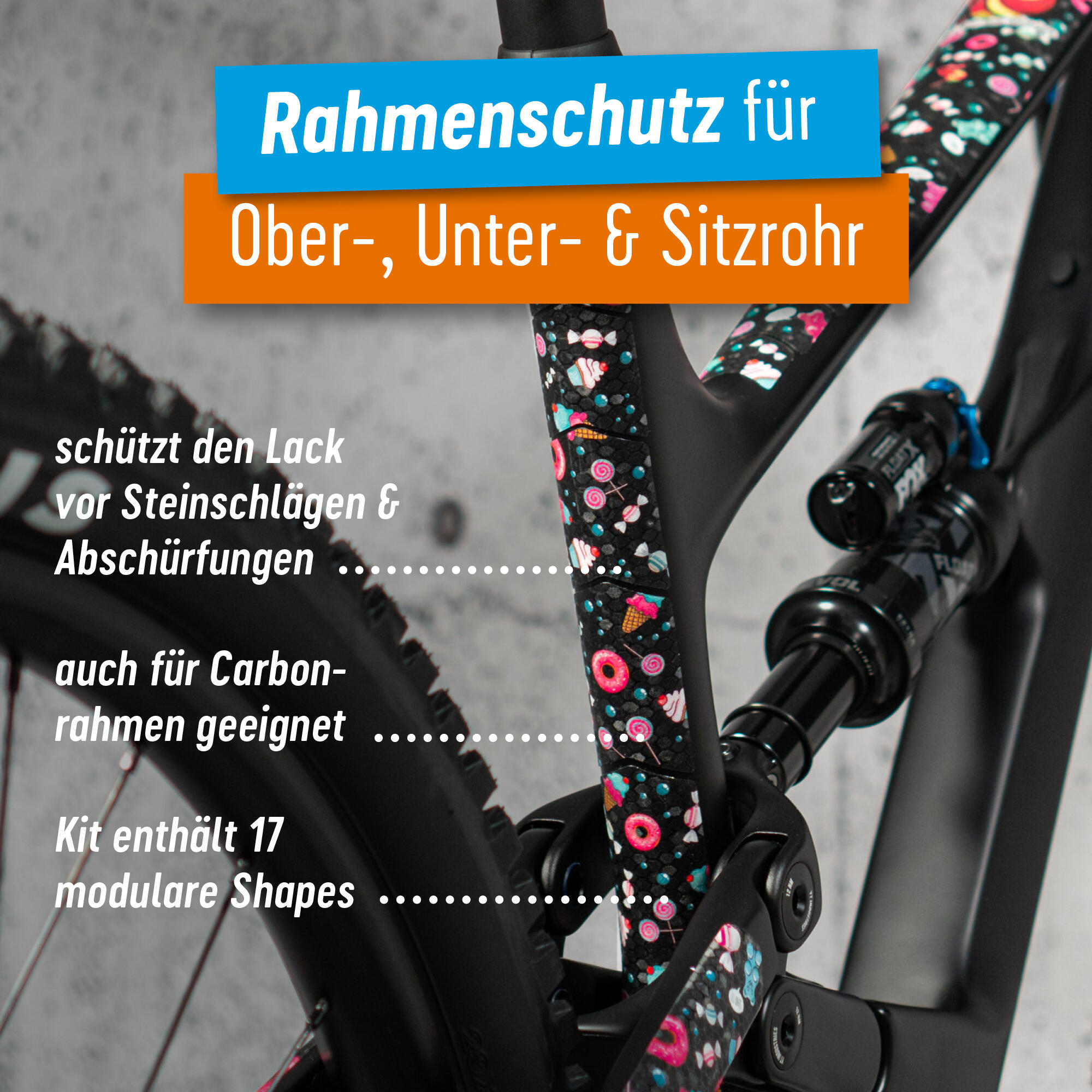 Aufkleber Schutzfolie Rahmenschutz MTB Transparent Matt 17-teilig 3/8