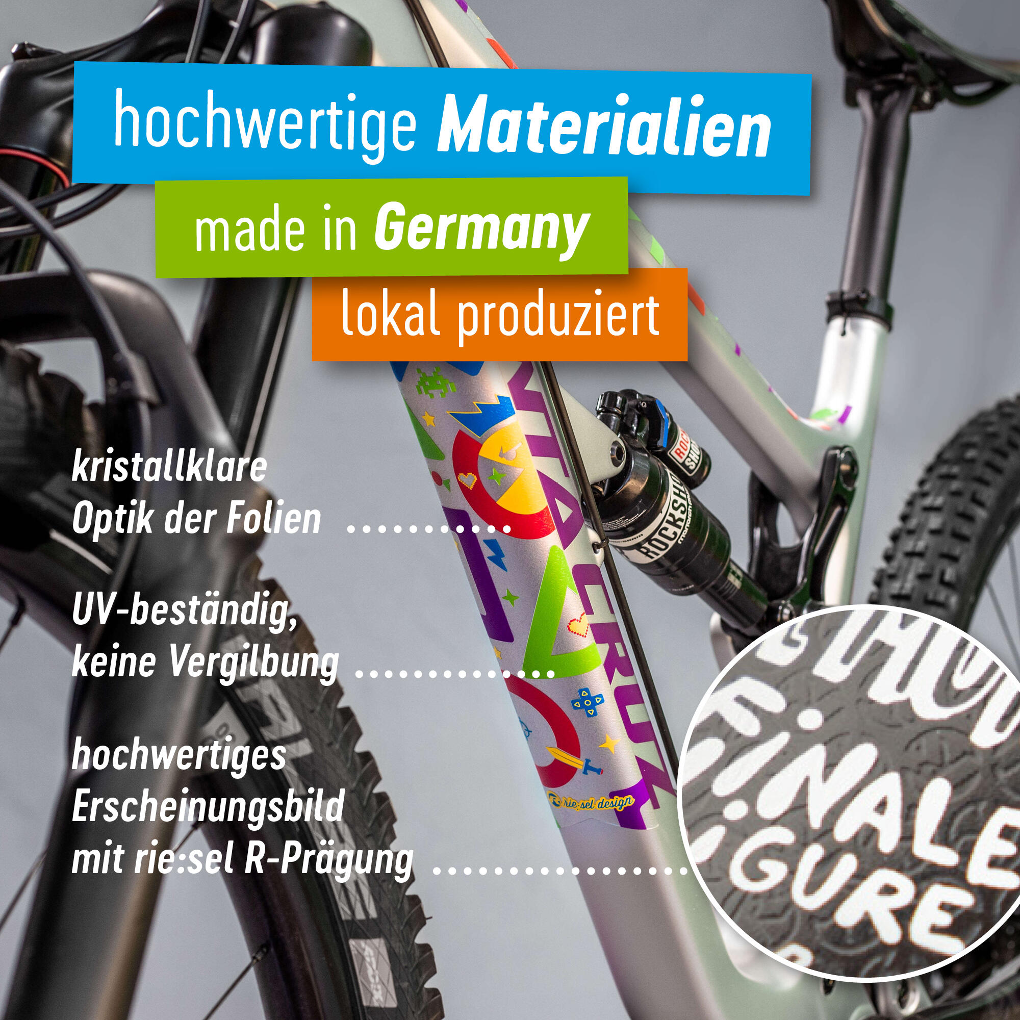 Riesel Design Aufkleber Schutzfolie Rahmenschutz MTB Transparent Glanz 17teilig 4/8