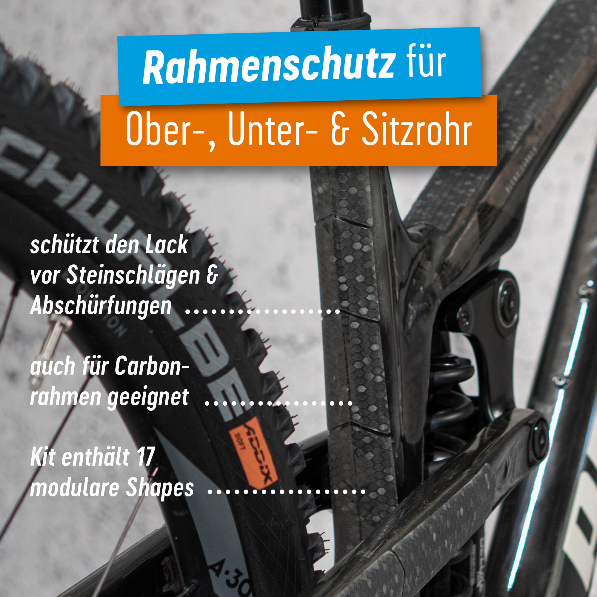 Aufkleber Schutzfolie Rahmenschutz MTB Transparent Matt 17-teilig 3/8