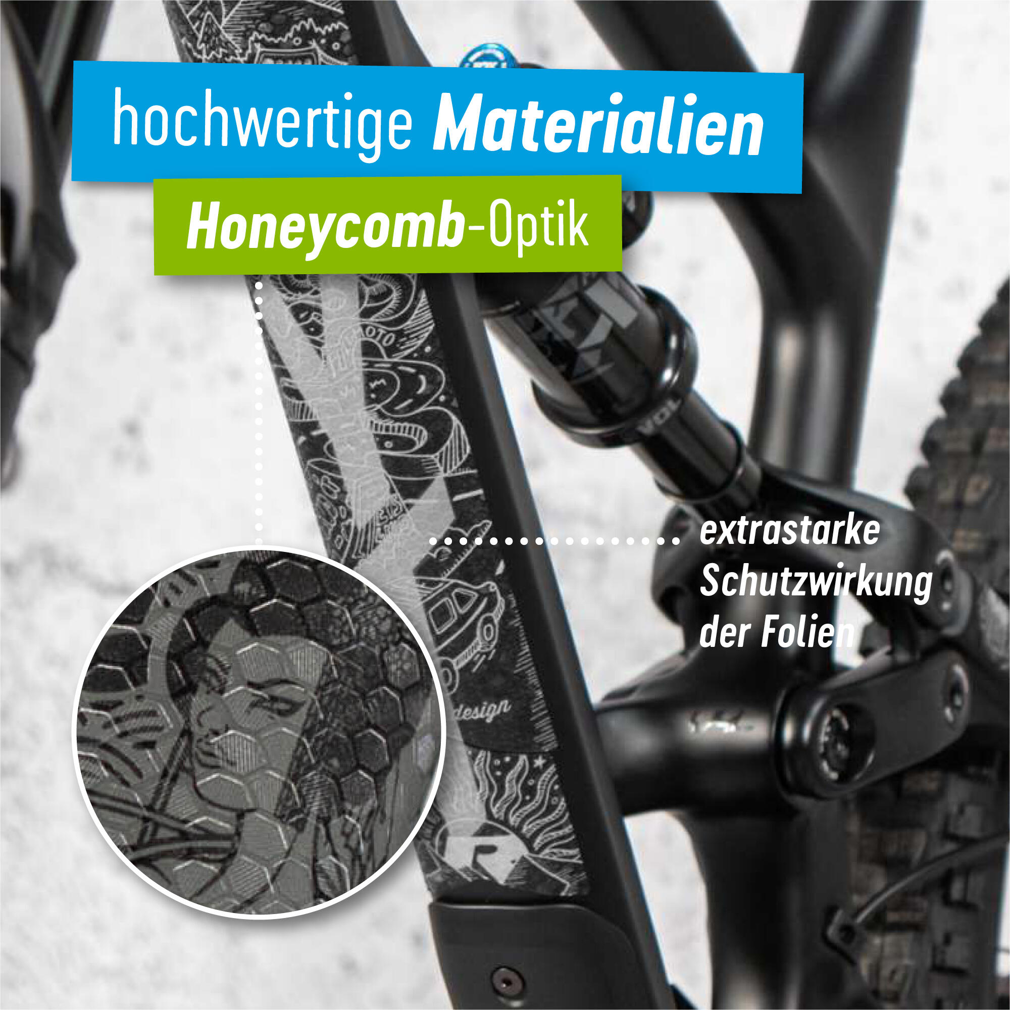 Aufkleber Schutzfolie Rahmenschutz MTB Transparent Matt 17-teilig dunkle Rahmen 4/8