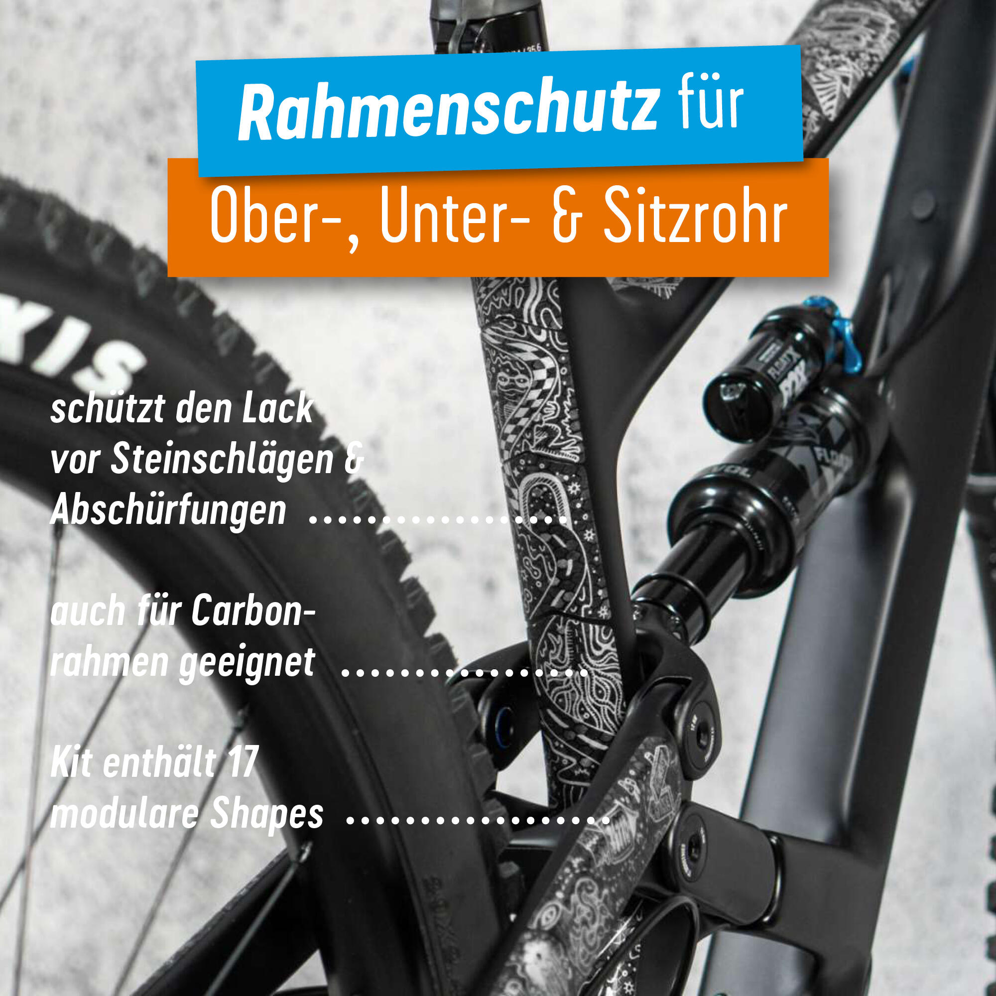 Aufkleber Schutzfolie Rahmenschutz MTB Transparent Matt 17-teilig dunkle Rahmen 3/8