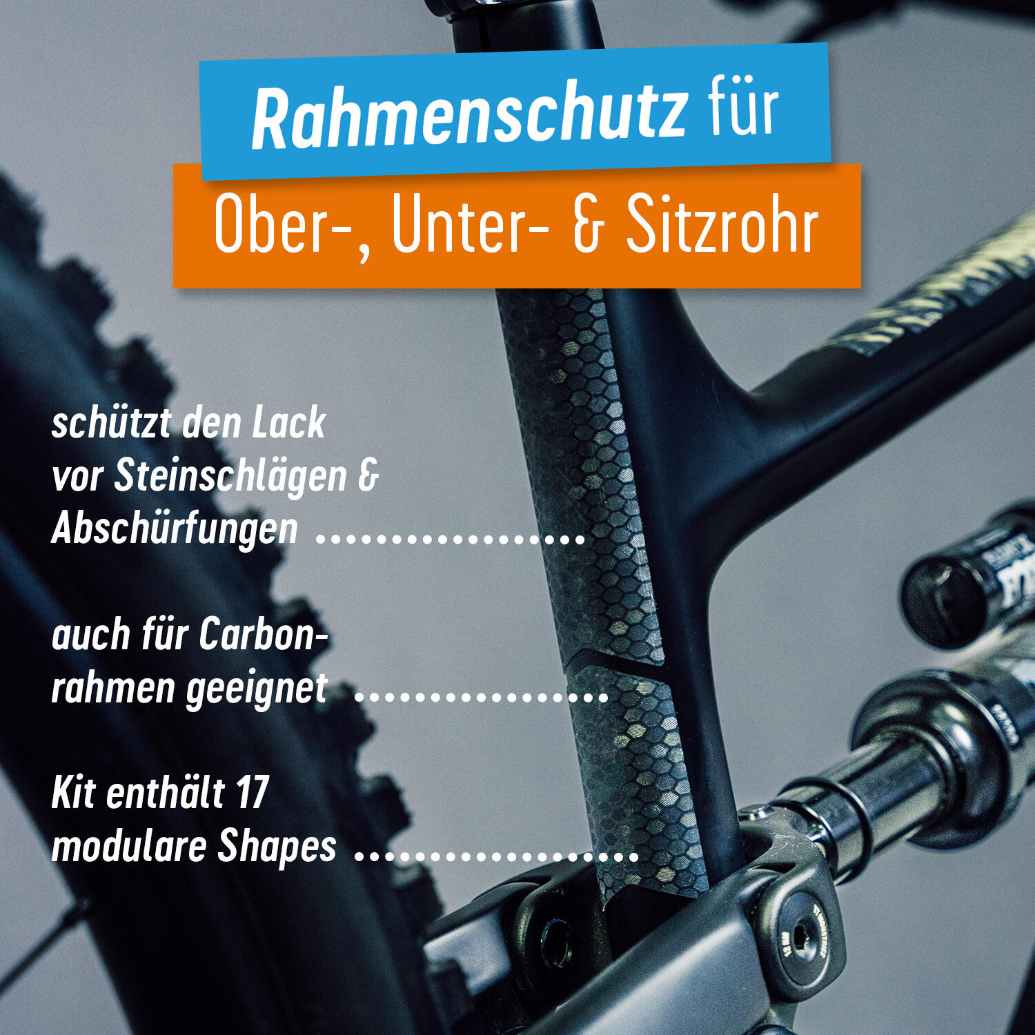 Aufkleber Schutzfolie Rahmenschutz MTB Transparent Matt 17-teilig dunkle Rahmen 3/8