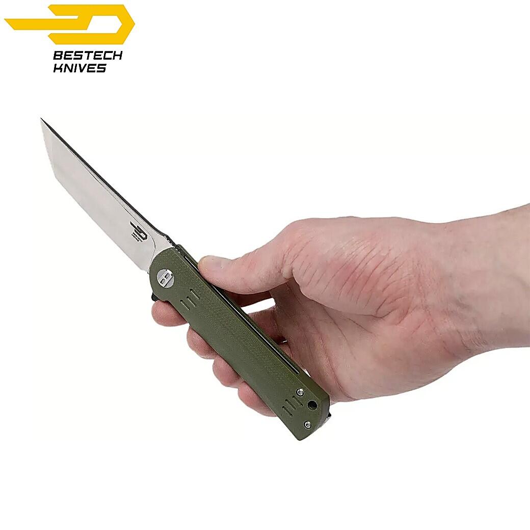 Bestech Couteau de Poche Kendo Vert Armee G10 D2 4/6