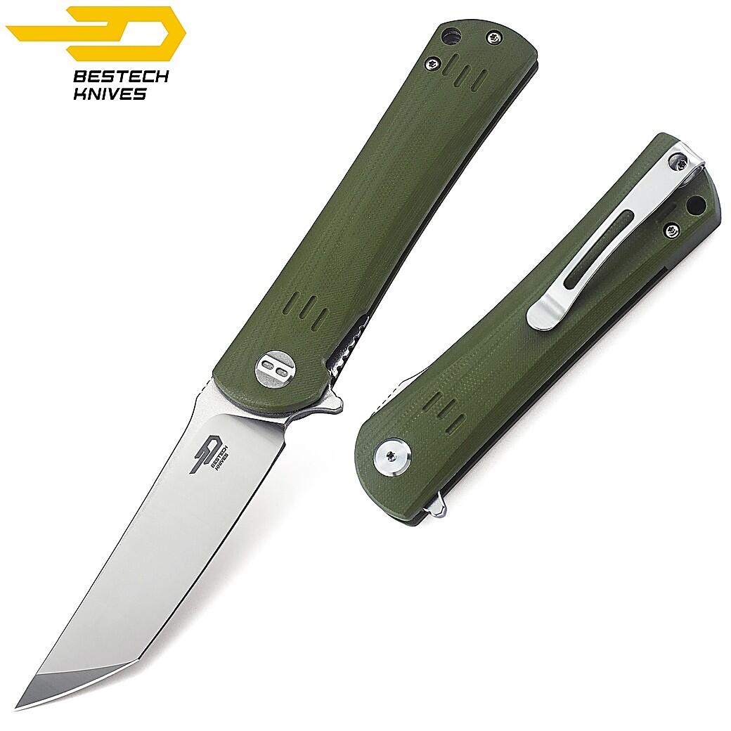 Bestech Couteau de Poche Kendo Vert Armee G10 D2 5/6