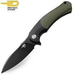 Bestech Couteau de Poche Penguin Noir Vert Armee G10 D2