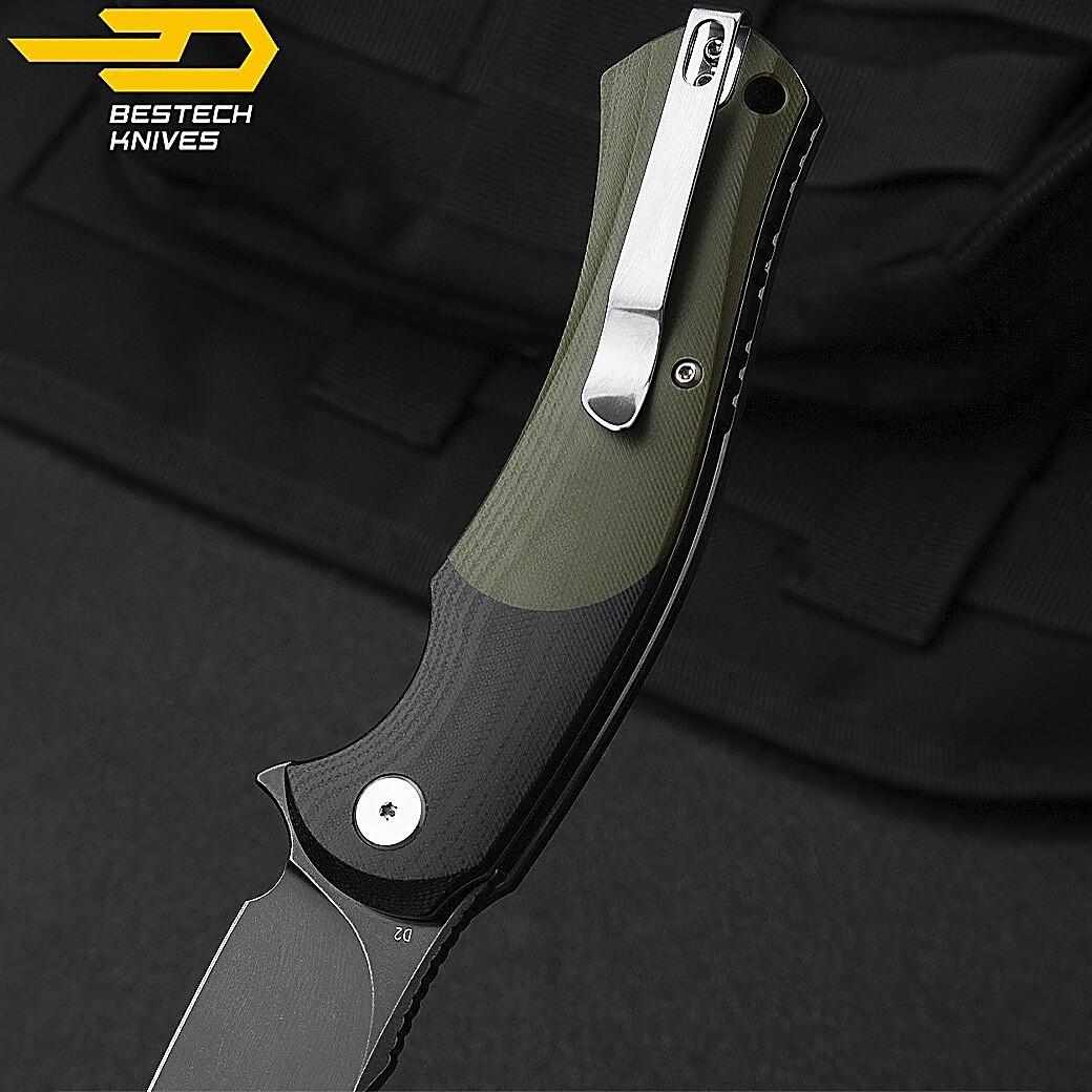 Bestech Couteau de Poche Penguin Noir Vert Armee G10 D2 7/7