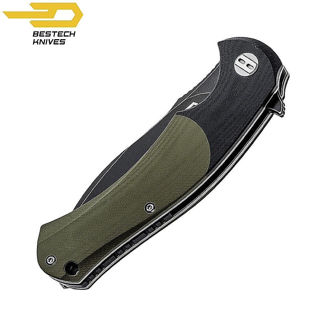 Bestech Couteau de Poche Penguin Noir Vert Armee G10 D2 3/7