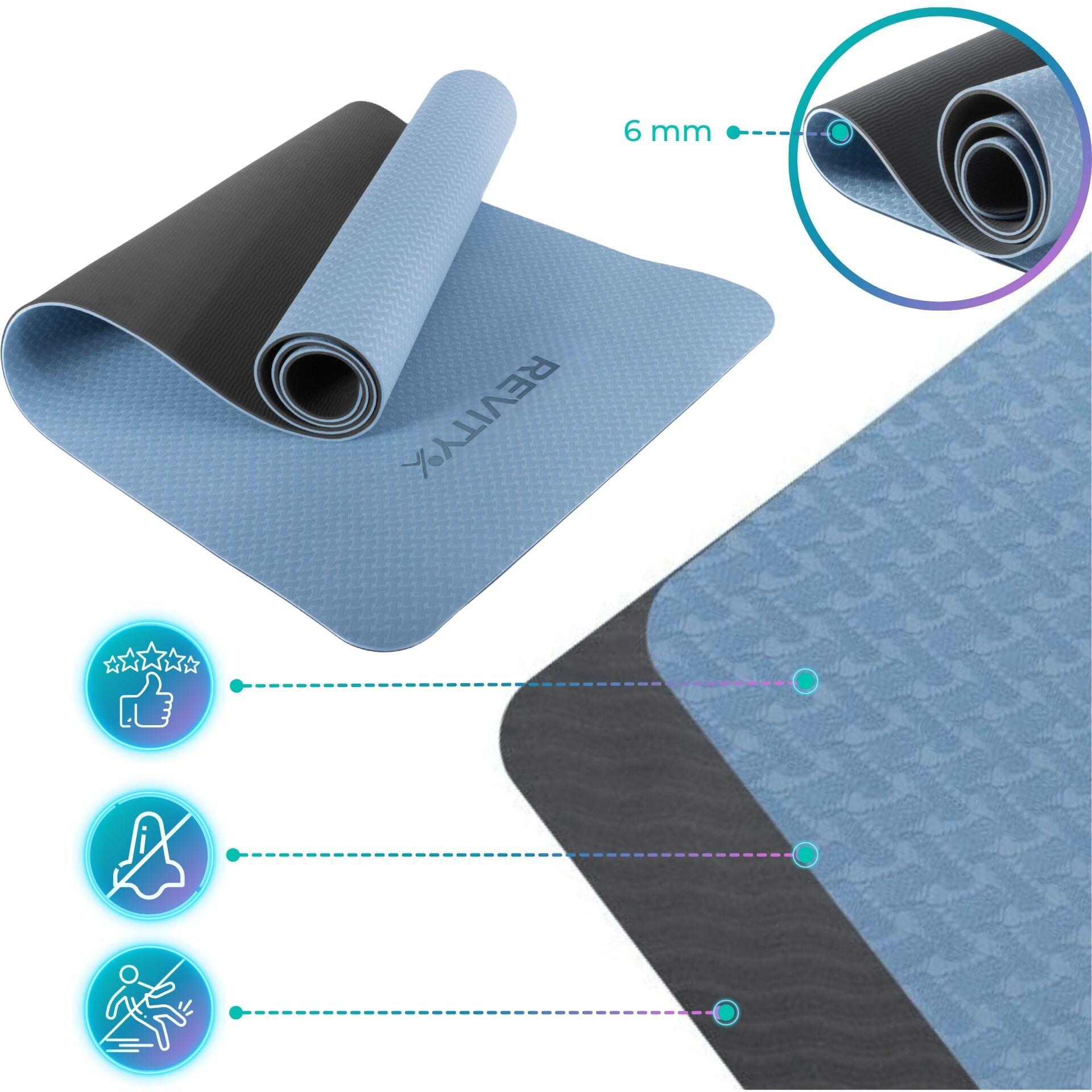 Esterilla yoga y fitness de 183×61×0,6 cm, correa, plan de ejercicios PDF, azul 6/7