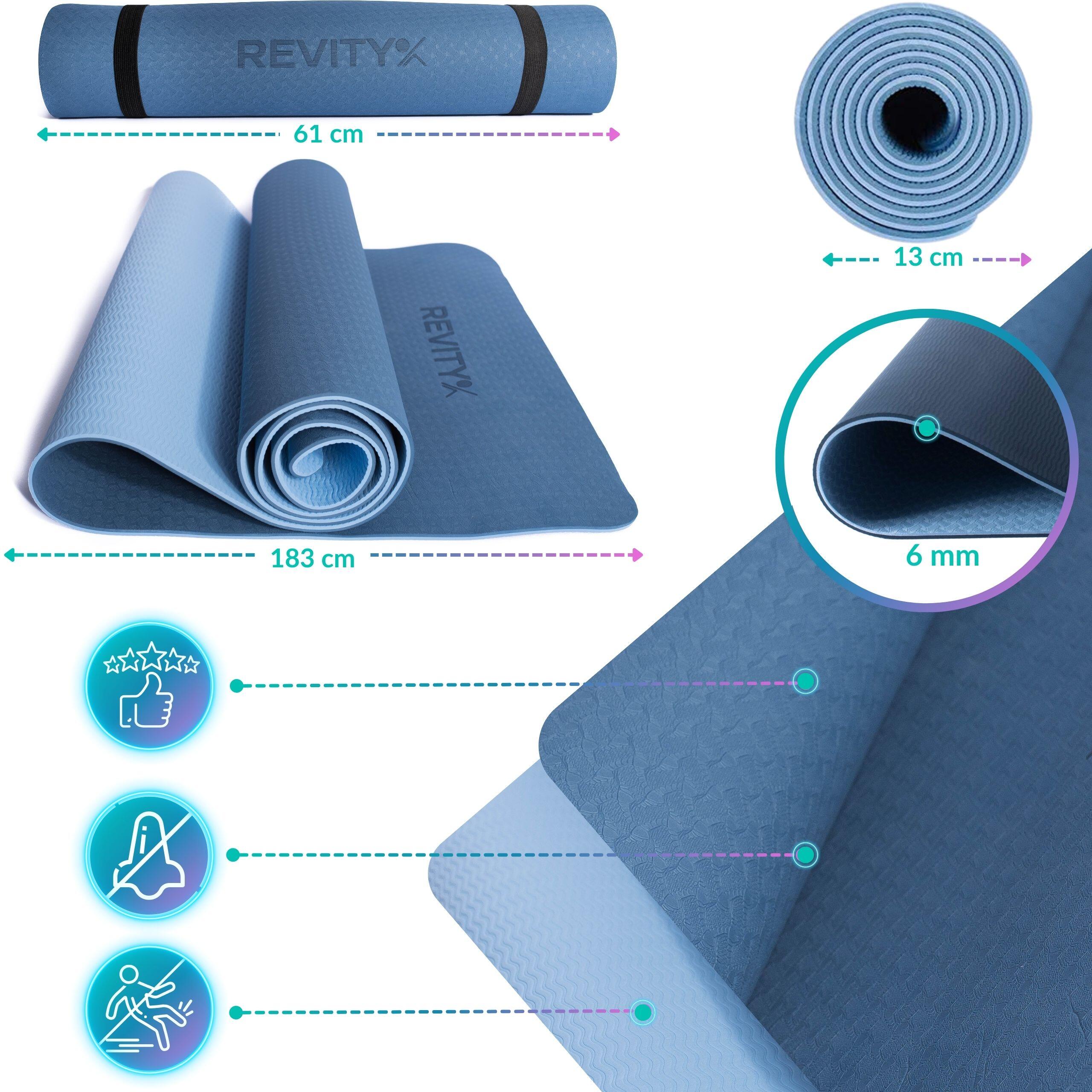 Esterilla yoga y fitness de 183×61×0,6 cm, correa, plan de ejercicios PDF, azul 6/7