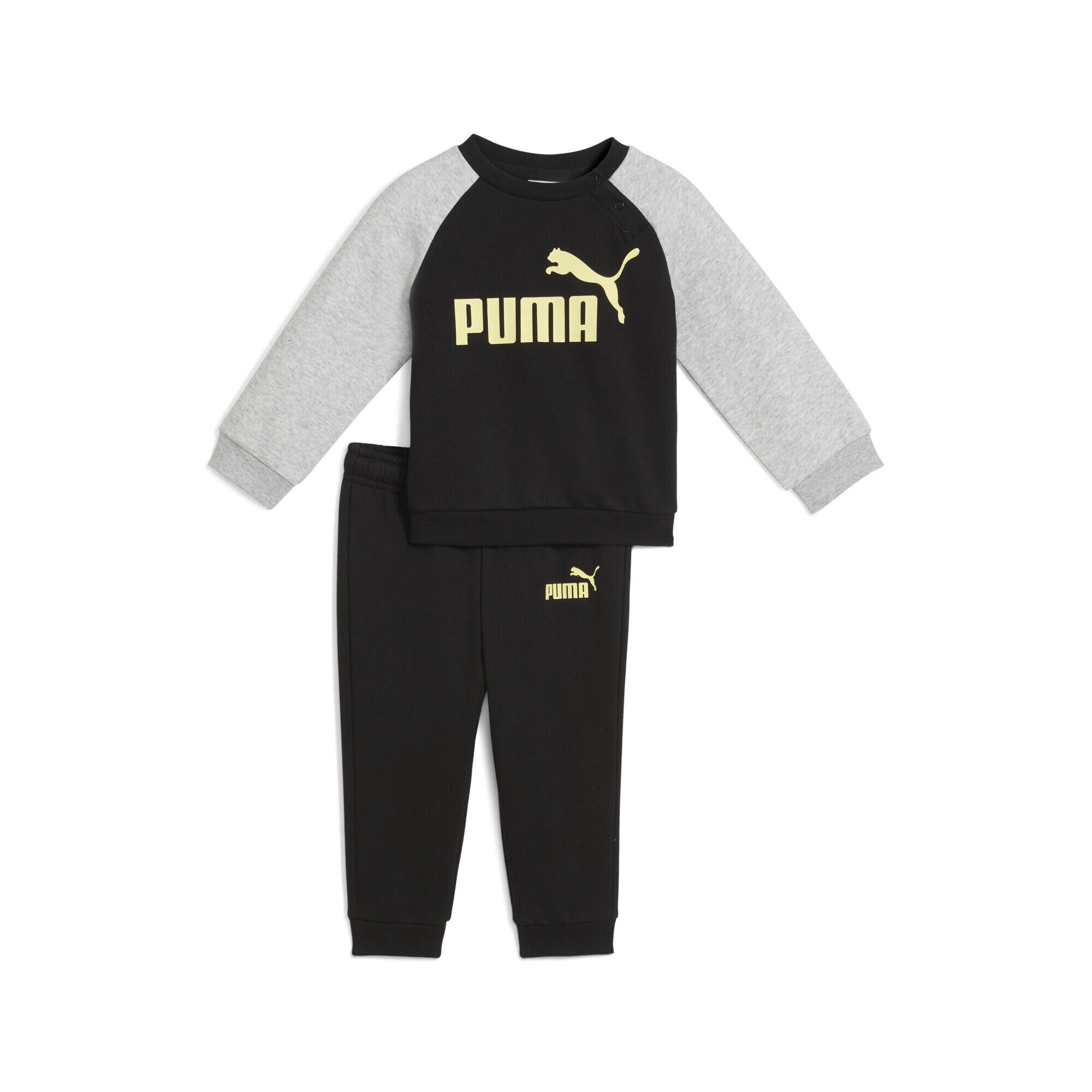 PUMA Minicats Essentials Raglan Crew Set Kinder PUMA Black Gold Moon Yellow