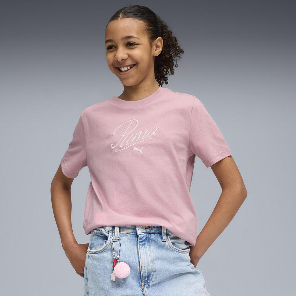 Młodzieżowa koszulka Essentials Script PUMA Poised Pink