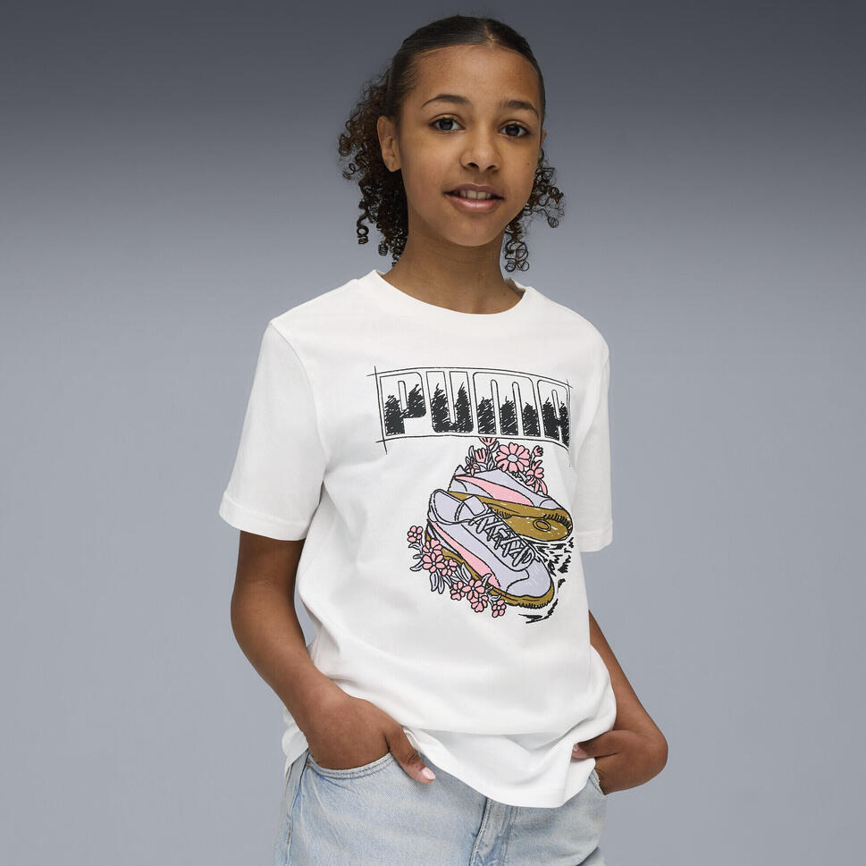 Młodzieżowa koszulka z grafiką sneakersów PUMA White