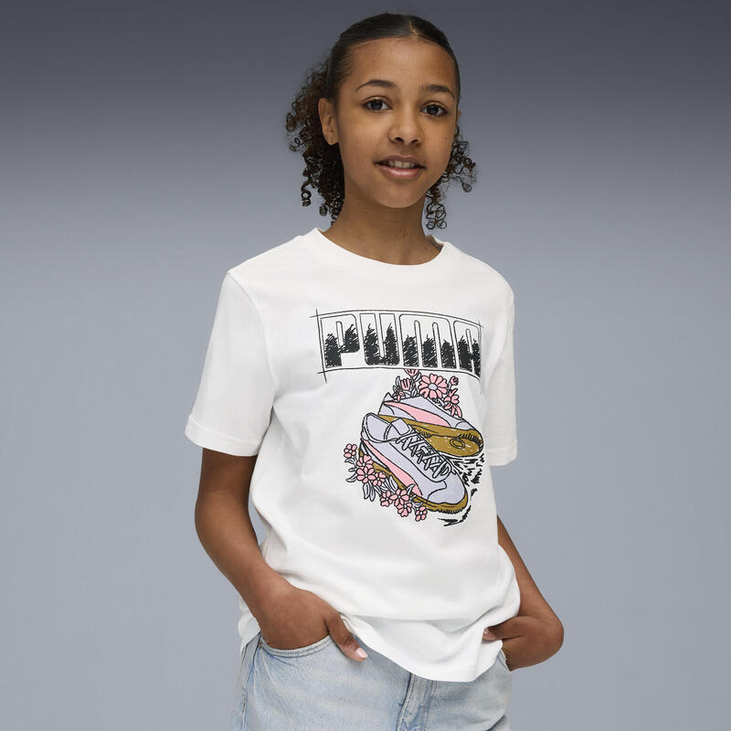Młodzieżowa koszulka z grafiką sneakersów PUMA White