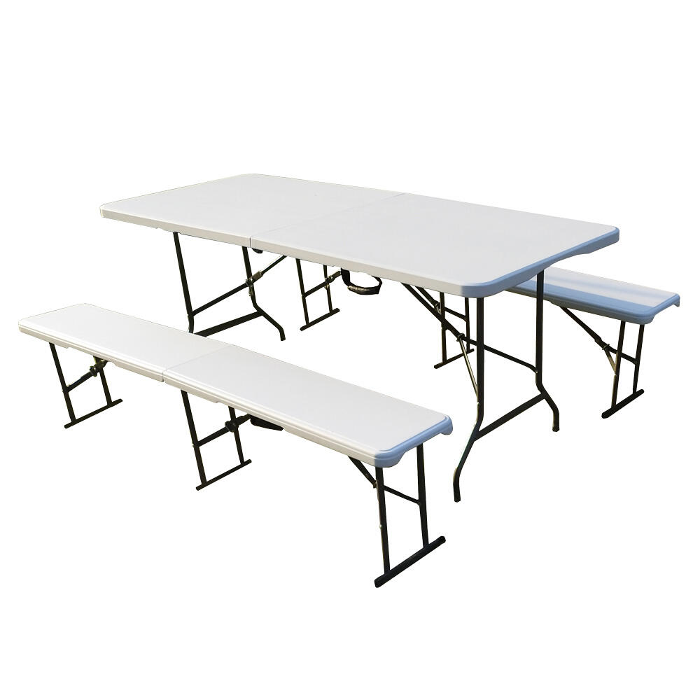 Folding table and benches set - plastic - 183x130 cm