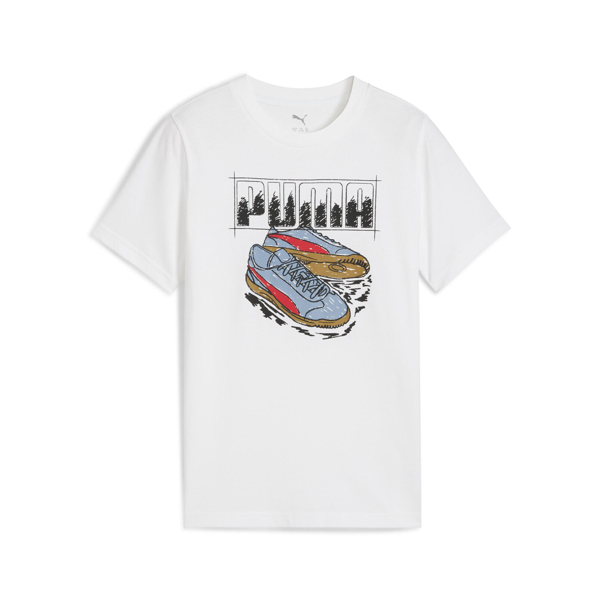 Młodzieżowa koszulka z grafiką sneakersów PUMA White