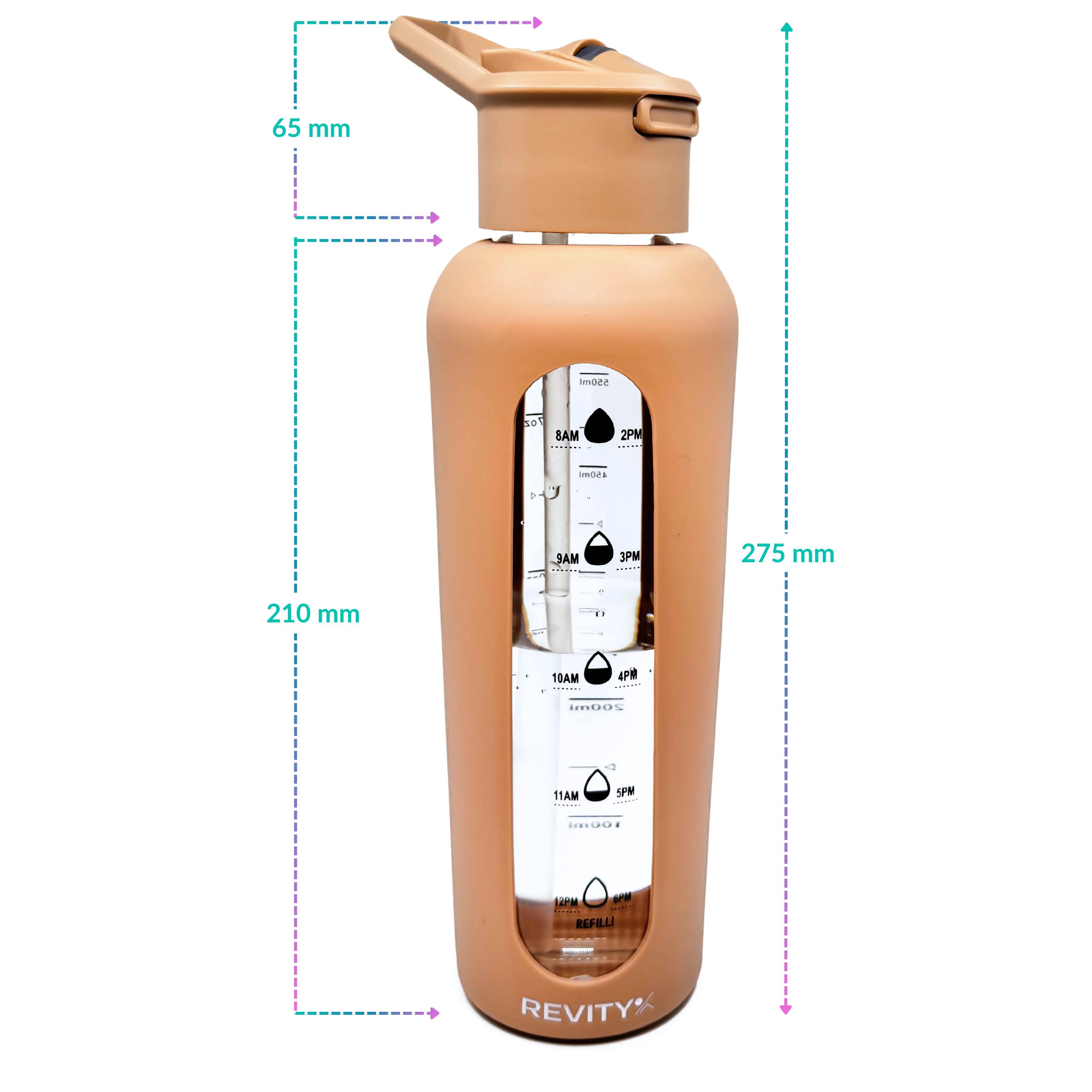 Botella Fitness de agua de vidrio 700 ml bidón con funda de silicona y pajita 7/7