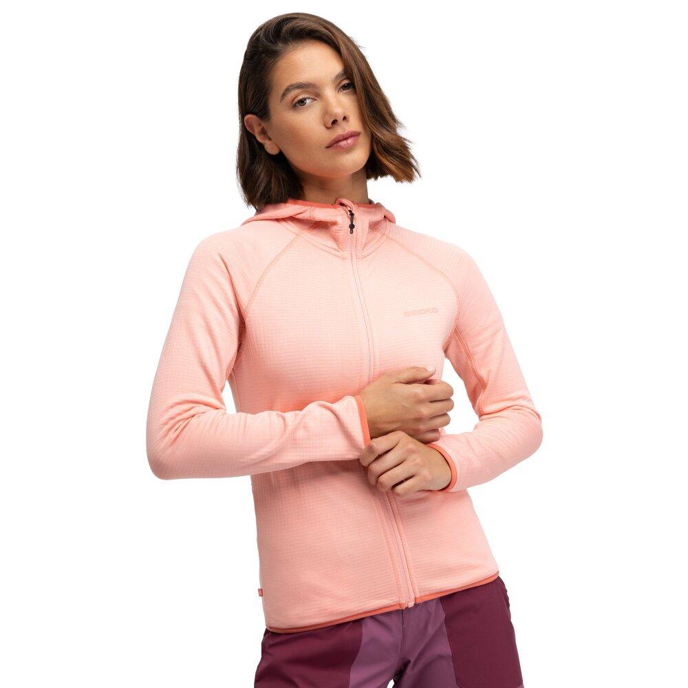 SIROKO Women Hiking 's lightweight hooded fleece jacket Ember Pink Pink