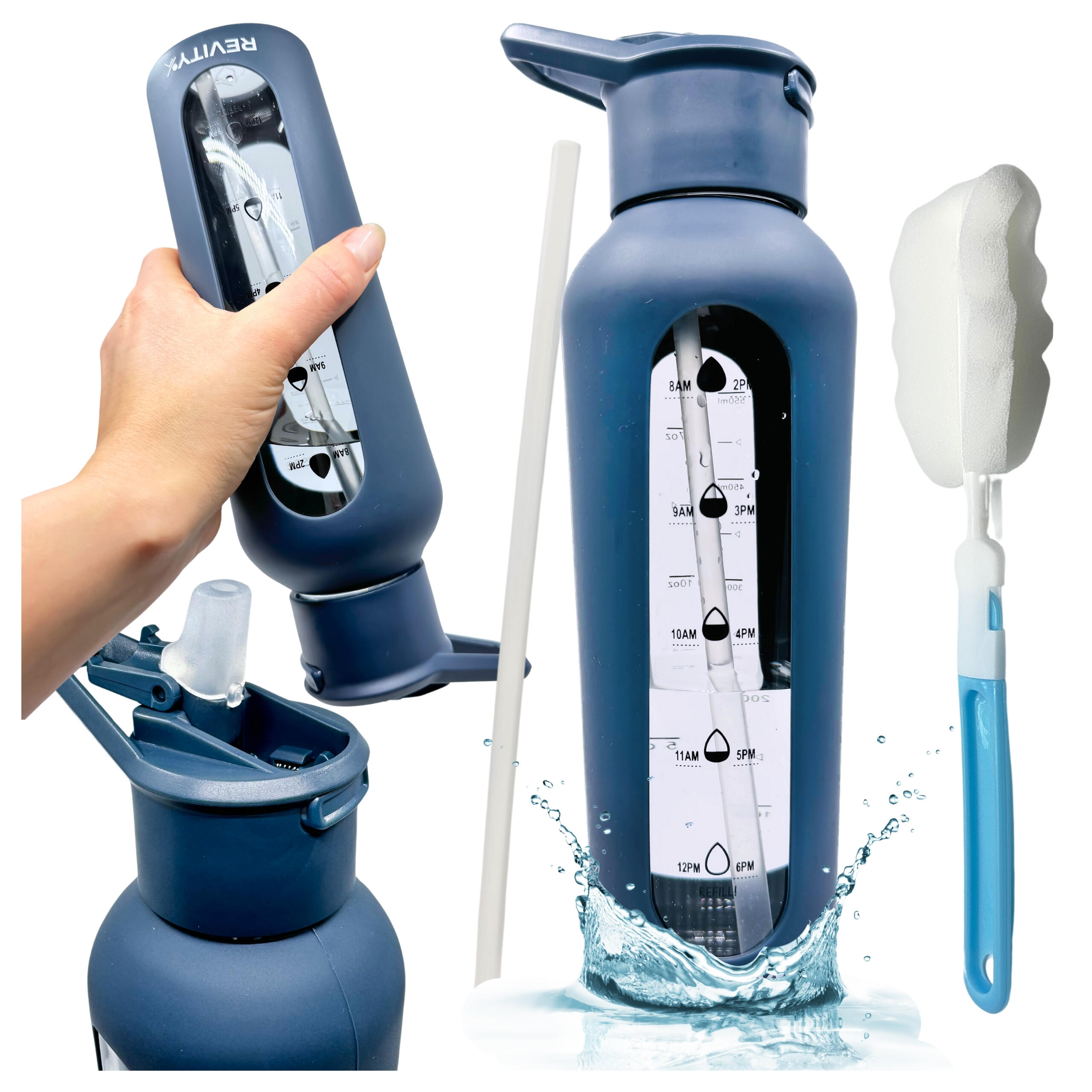 Gourde de sport en verre motivante 700 ml avec housse silicone + paille Revity 7/7