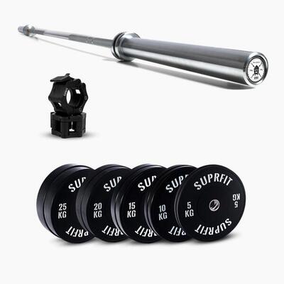 Suprfit econ white logo weightlifting set - warrior elite bar chrome