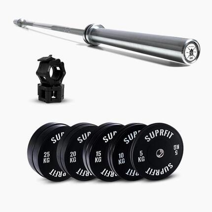 Suprfit Econ White Logo Weightlifting Set - Warrior Elite Bar Chrome