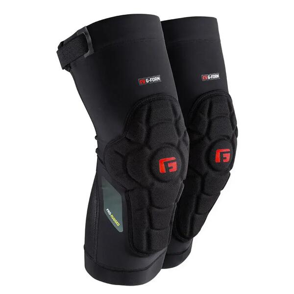 Pair of black flexible mountain bike knee guards