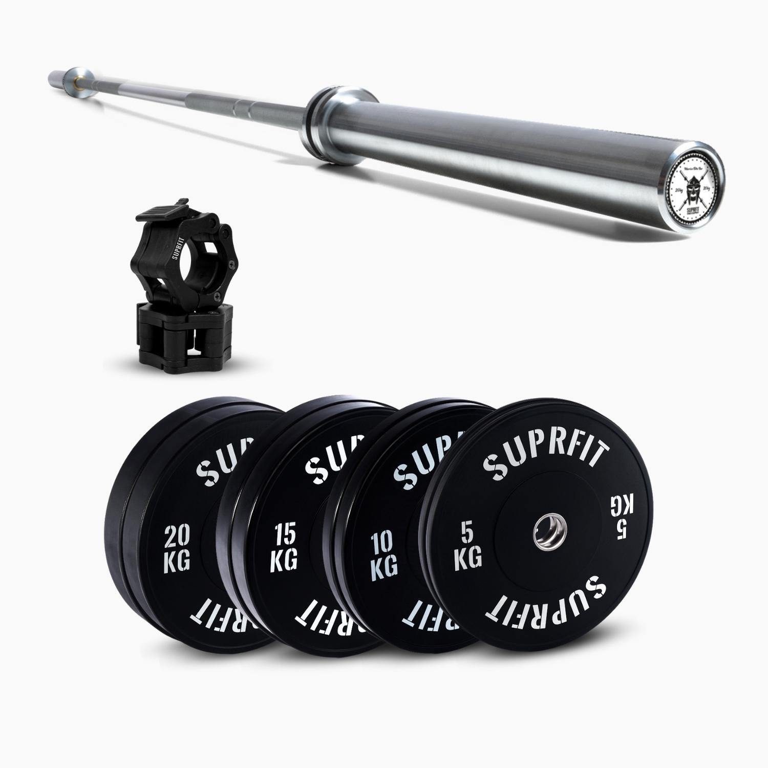 Suprfit Econ White Logo Weightlifting Set - Warrior Elite Bar Chrome 1/7