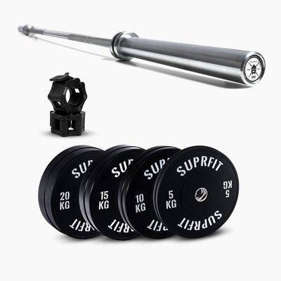 Suprfit econ white logo weightlifting set - warrior elite bar chrome
