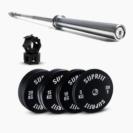 Suprfit Econ White Logo Weightlifting Set - Warrior Elite Bar Chrome
