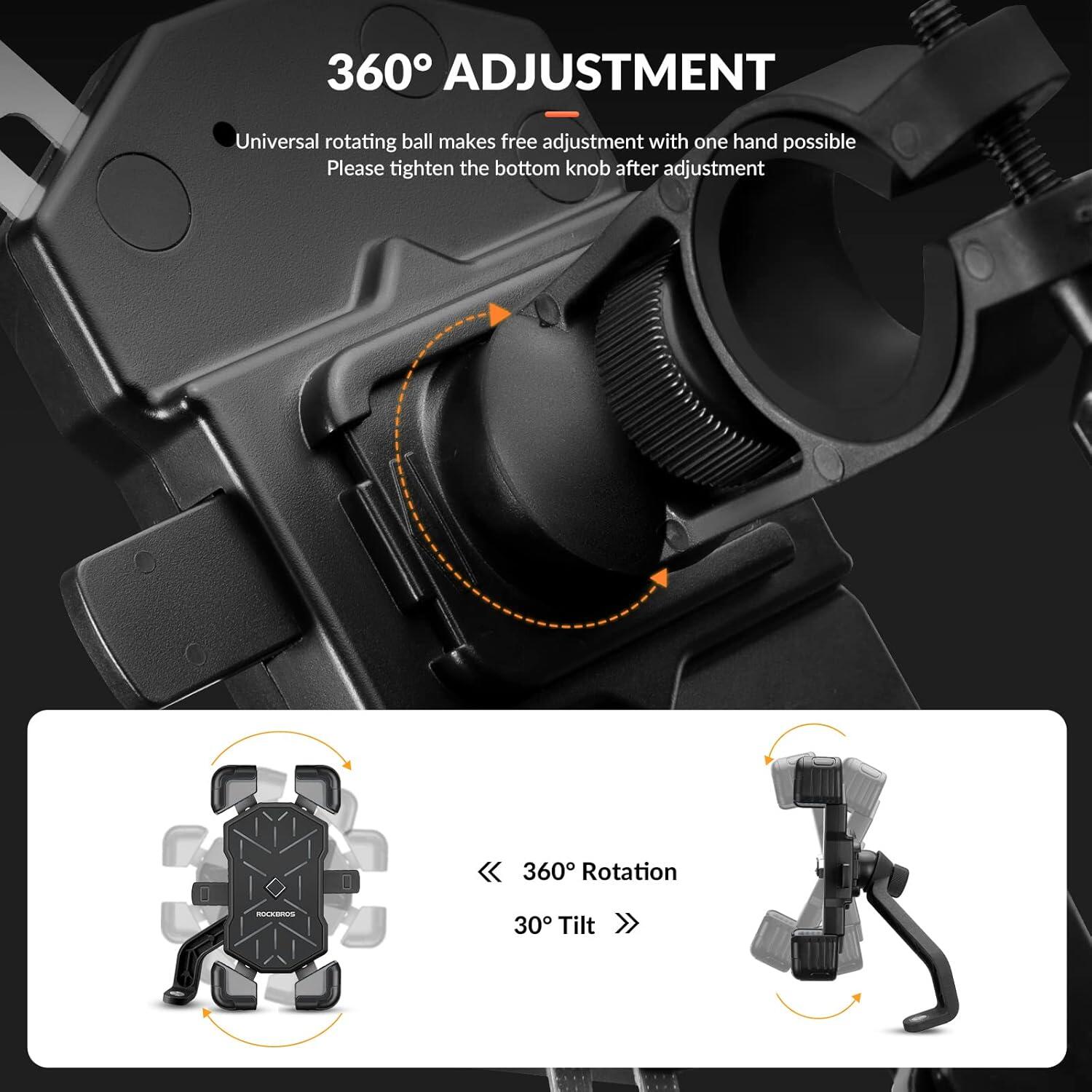Support Téléphone RockBros Pour Vélo – Silicone Noir, Extensible, Fixation Avant – Modèle 250015001