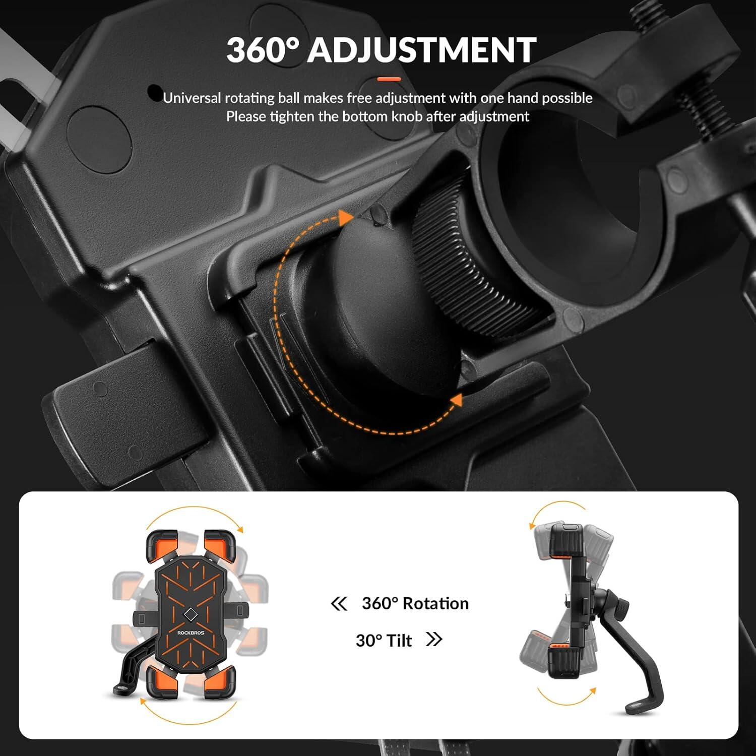 ROCKBROS Support Téléphone Vélo, Support Télephone Moto 360° Rotation 5/6