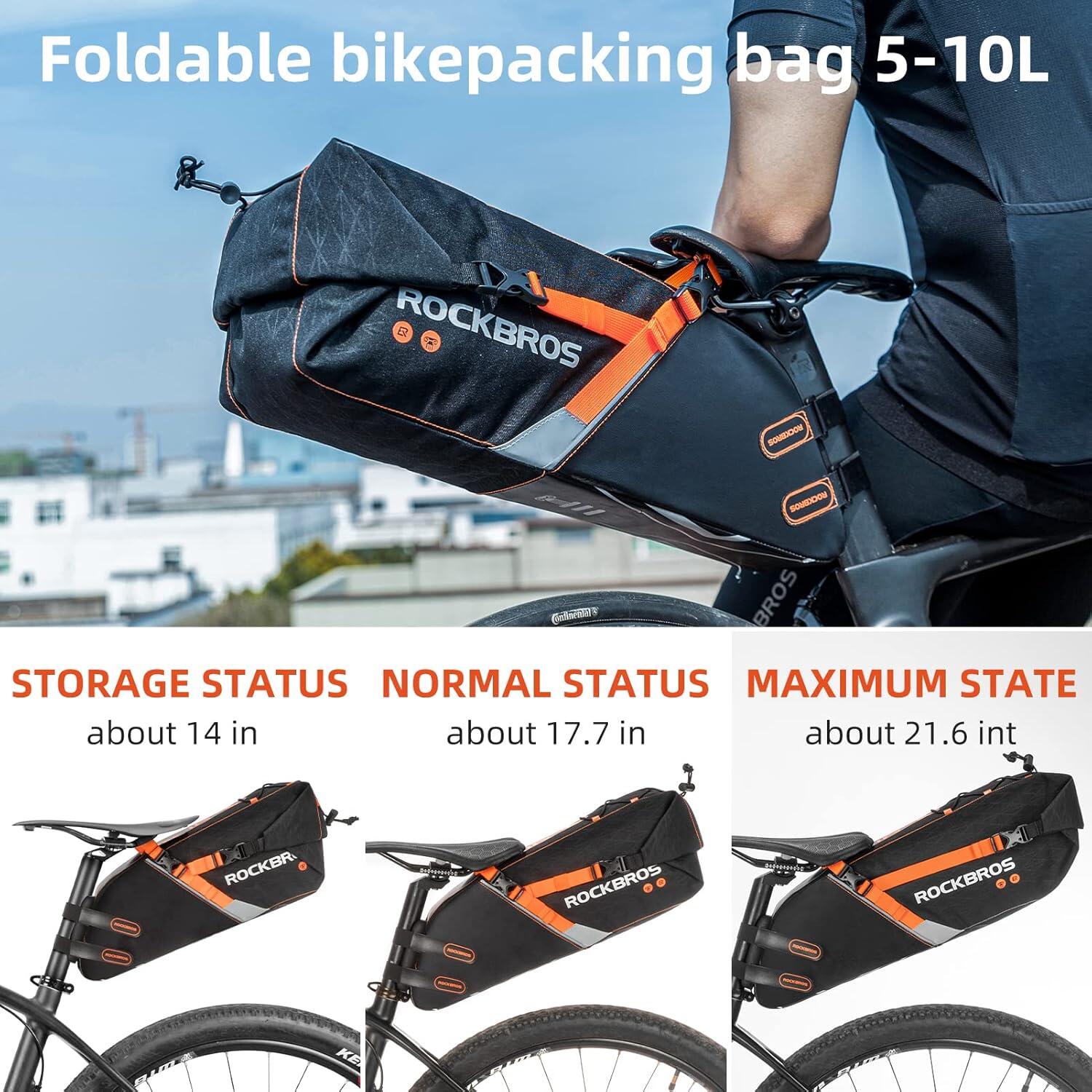 ROCKBROS Sacoche de Selle Étanche, Arrière Pliante 10L Grande Capacité 6/7