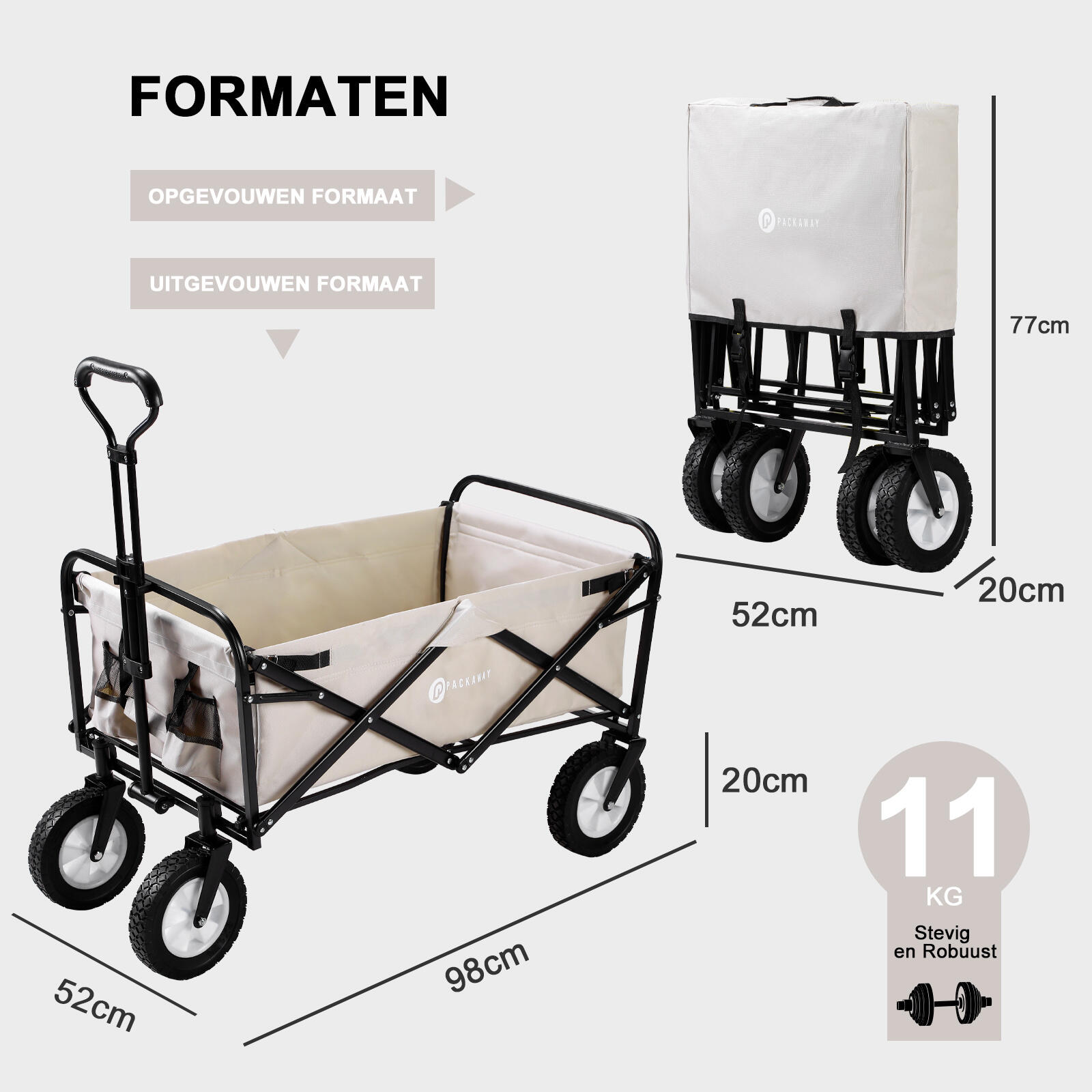Packaway Opvouwbare Bolderkar Taupe 70kg 5/7