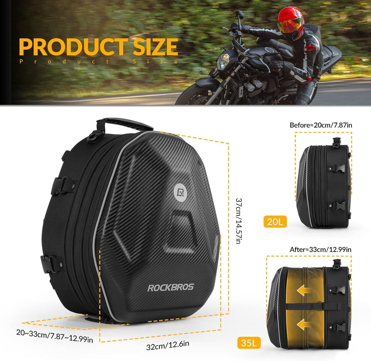 ROCKBROS Sac de Selle Moto Universel 30-35L Top Case de Grande Capacité 5/8