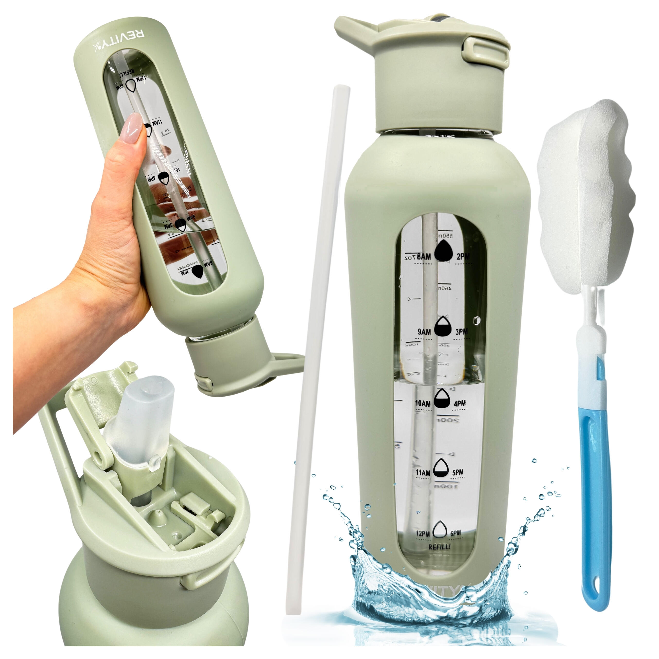 Glazen drinkfles - bidon motiverende 700 ml met siliconen hoes en drinktuit 7/7