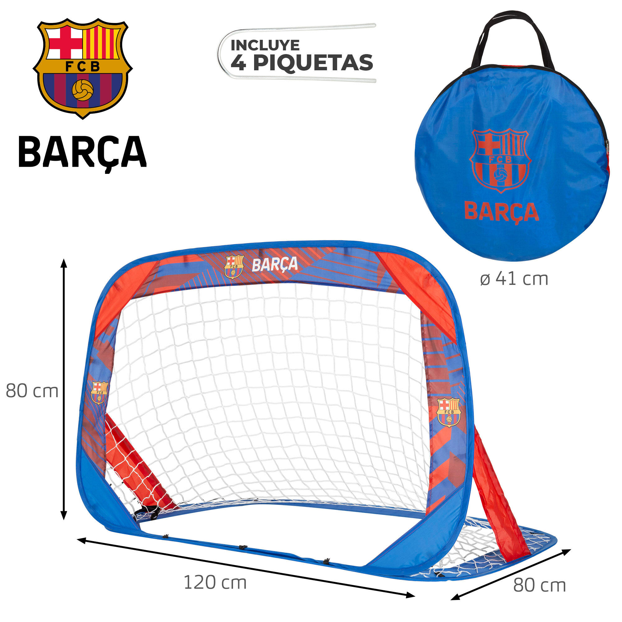 FC Barcelona Pack portería pop-up 4 en 1 120x80x80 cm con balón de fútbol playa 4/7