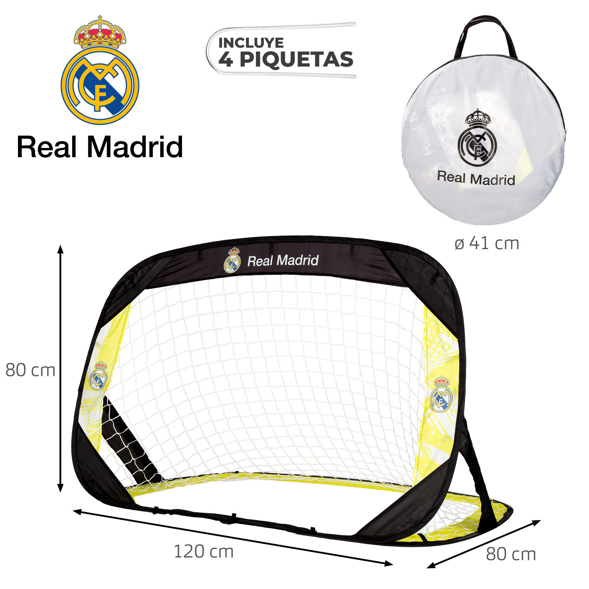 Real Madrid Pack portería pop-up 4 en 1 120x80x80 cm con balón de fútbol playa 4/7