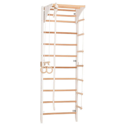 Kletterwand mit Reck, Ringen & Seil aus Holz (Kombi 2 weiß)