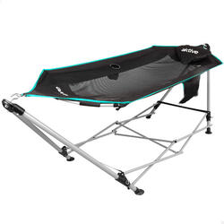 Hamac pliant avec cadre en acier 265x78x80 cm avec porte-gobelets