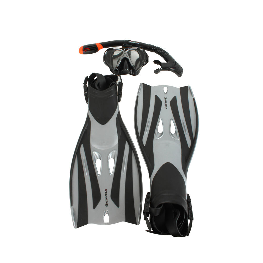 4pc Oz Ocean Rotto Adults Goggles Mask/Snorkel & Fin Set