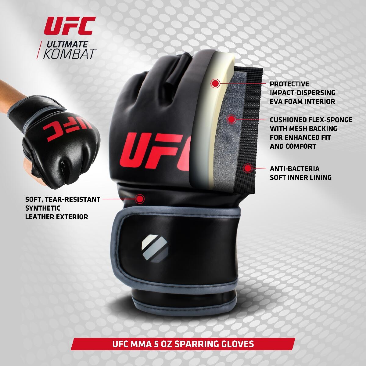 Gants MMA UFC 5 Oz – Paume Ouverte, Mousse Pré-courbée – Cuir Synthétique, Fermeture Velcro – Entraînement