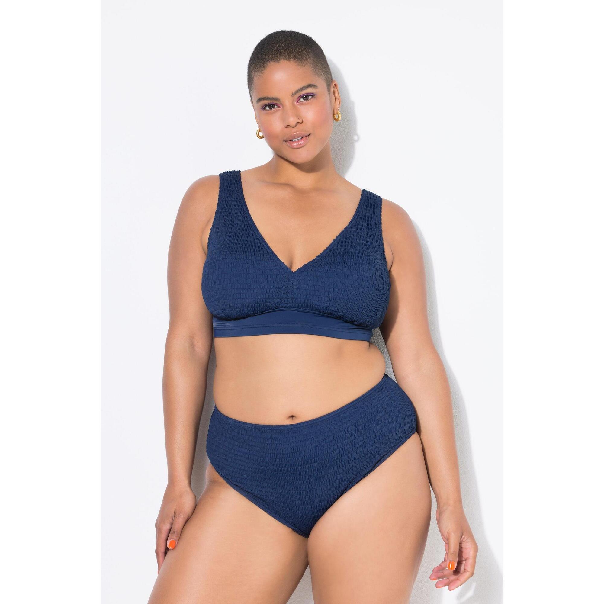 Ulla Popken - Femme Bas De Bikini Taille Haute Texture Raffinée - Bas De Maillot De Bain (bikini) - Bleu - Taille Unique - Decathlon