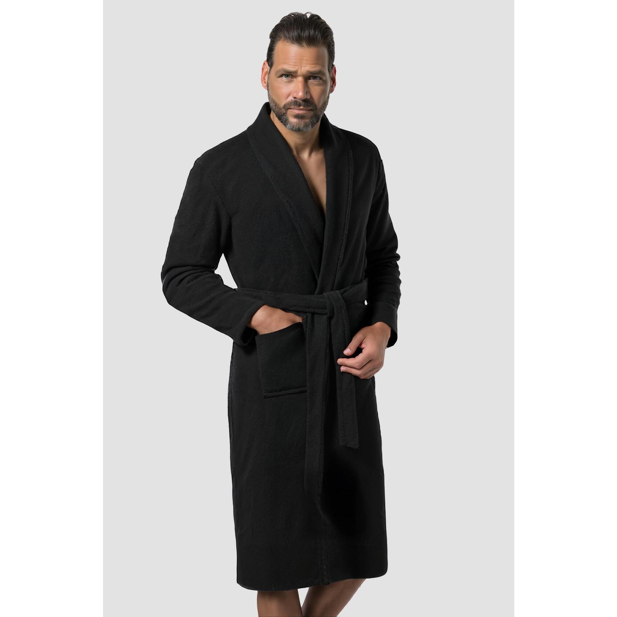 Jay-pi - Hommes Jusqu'au 7 Xl - Peignoir Pour Homme Tissu Éponge En Coton Longueur Genou - Peignoir De Bain - Noir - 52 2xl - Decathlon