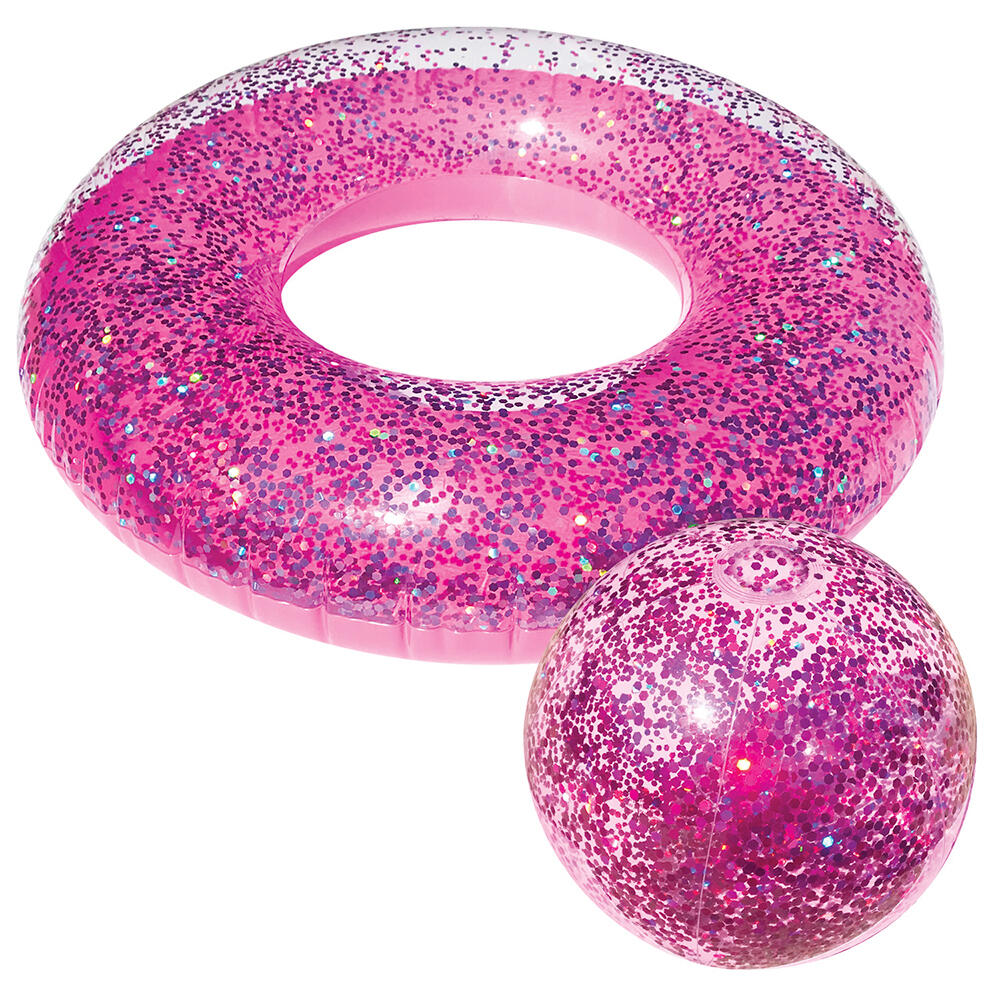 2pc Land & Sea Bling Inflatable Swim Ring & Ball Set