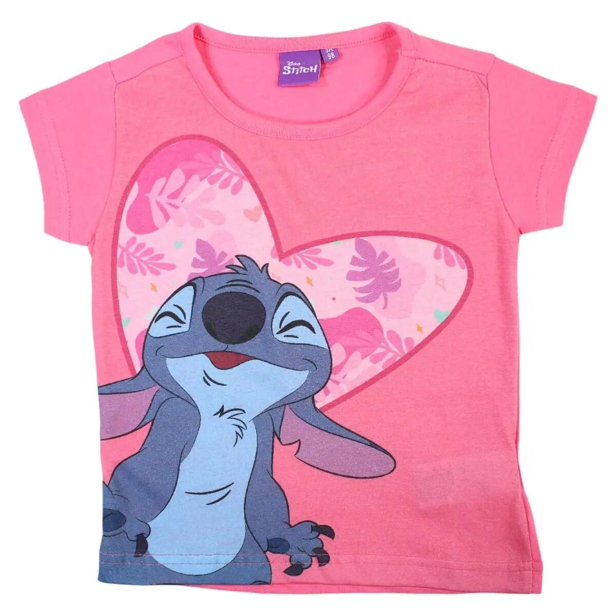 Tricou copii 100% bumbac, roz, Happy, Stitch 1/3