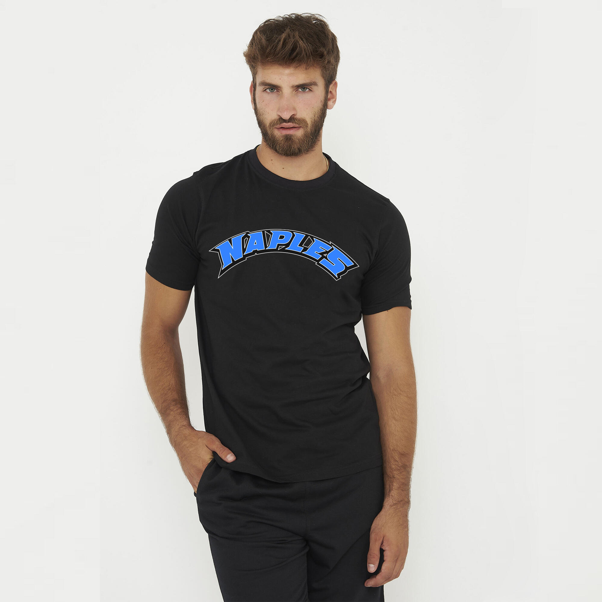 T-shirt in cotone da uomo NAPLES nero azzurro 1/6