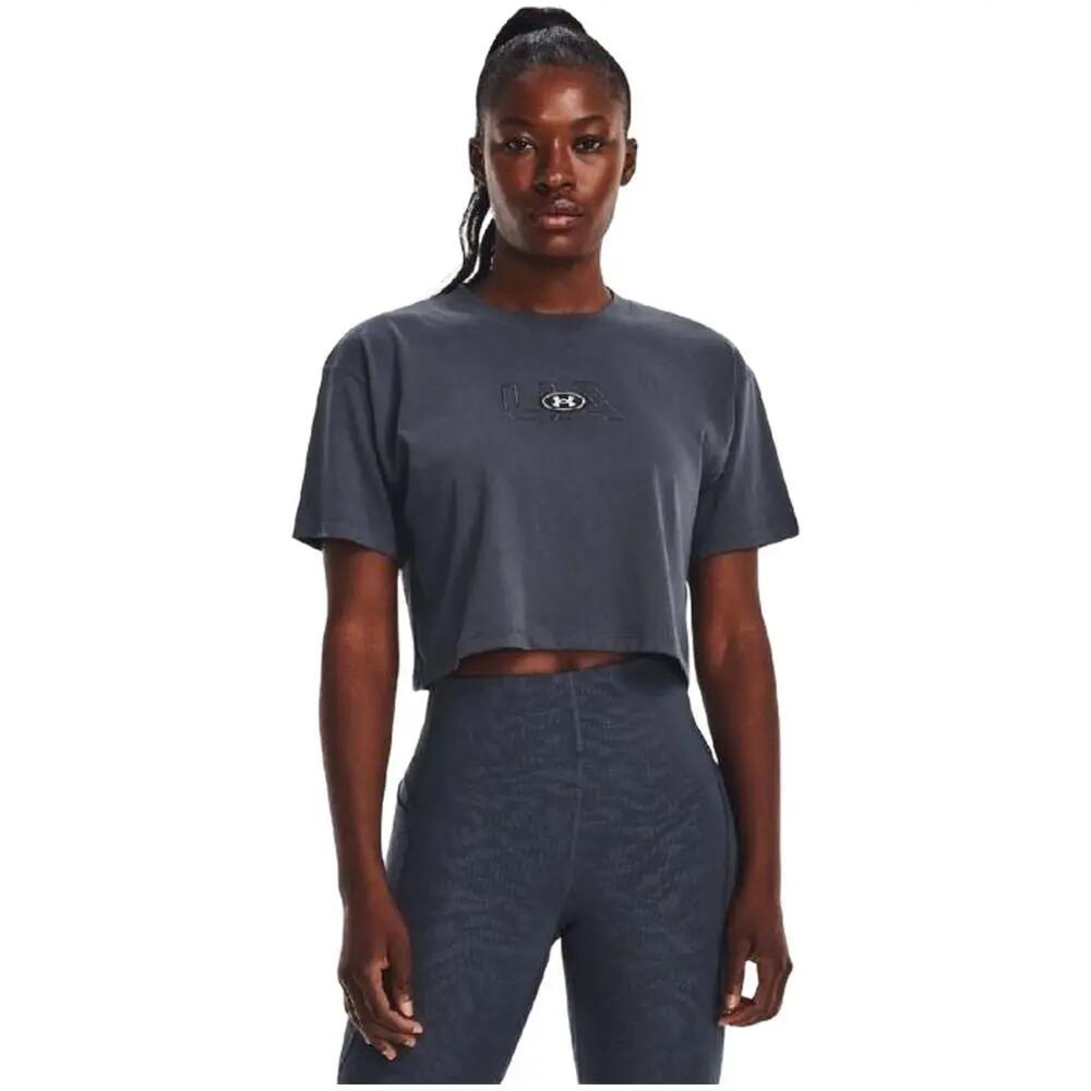 UA W BRANDED LOGO CROP SS 1/7