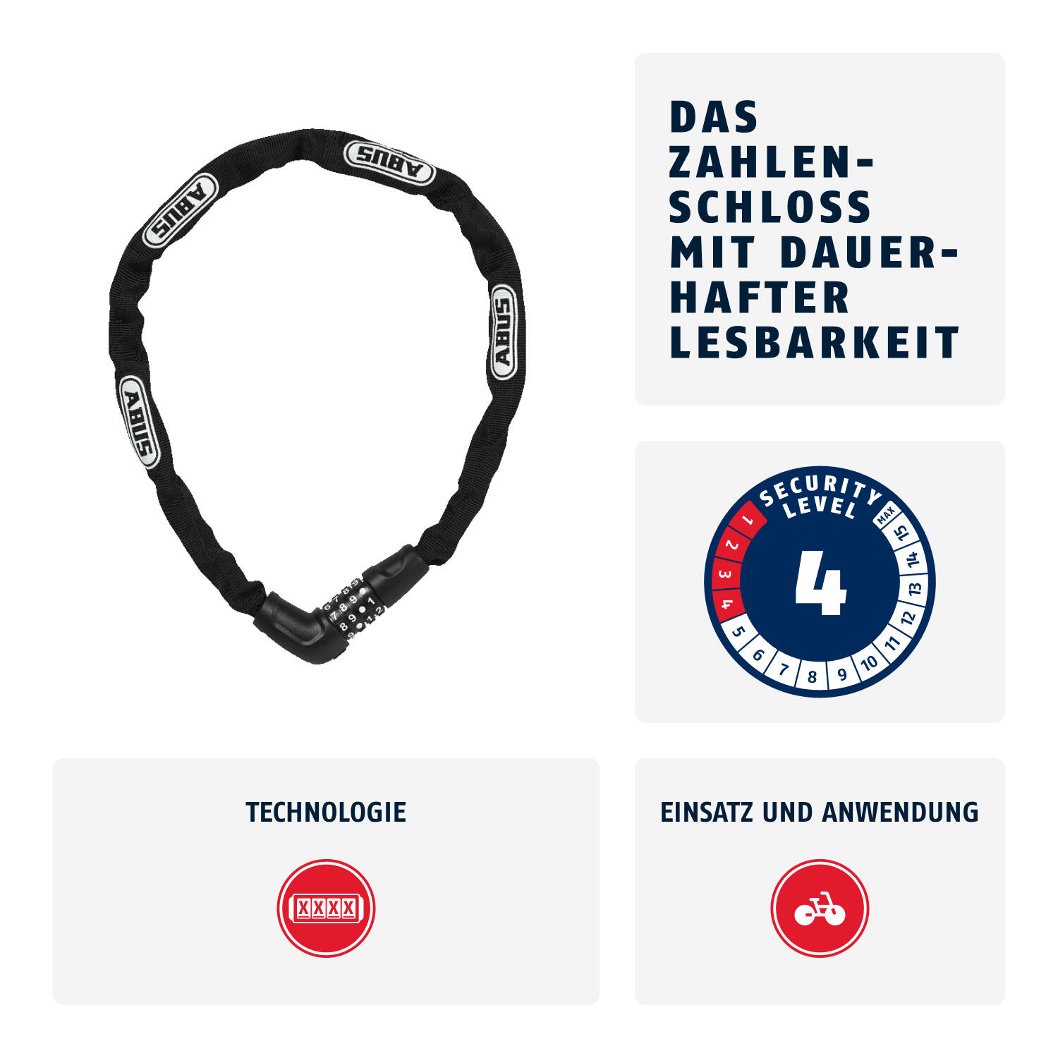 ABUS 5805C Cijfer kettingslot 75 cm zwart - 4 mm 3/4