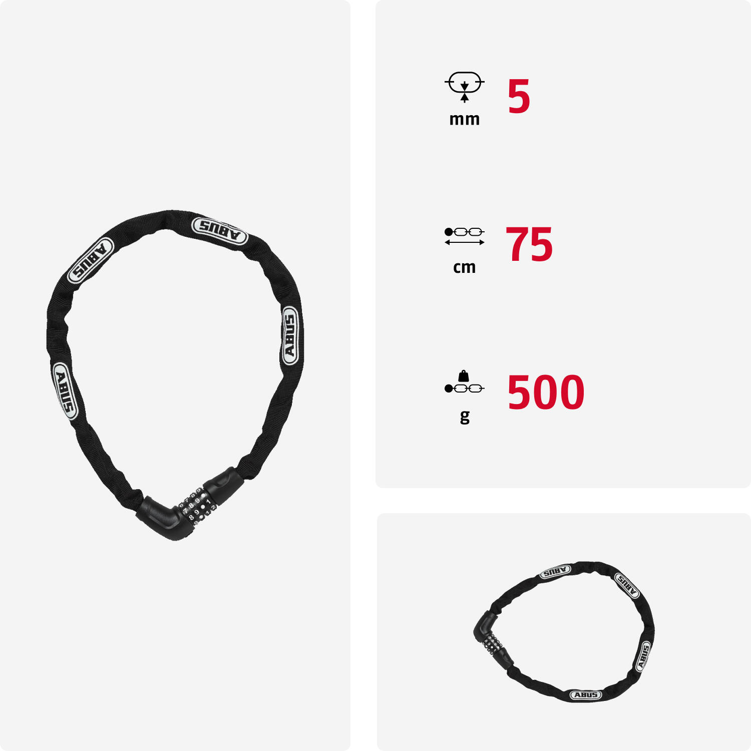 ABUS 5805C Cijfer kettingslot 75 cm zwart - 4 mm 2/4