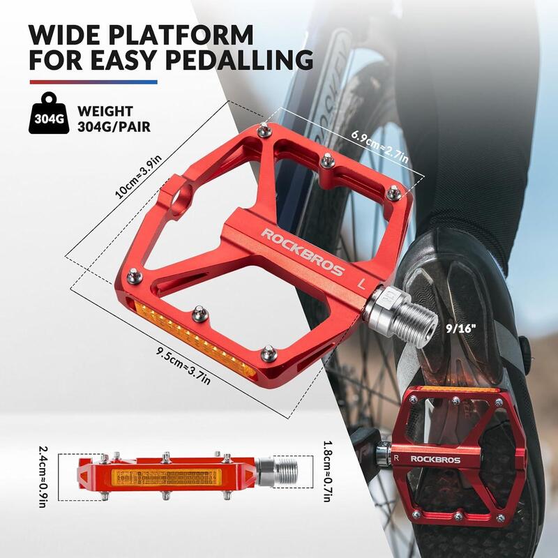 Pédales de vélo VTT en aluminium de 9/16 pouce avec roulements étanches